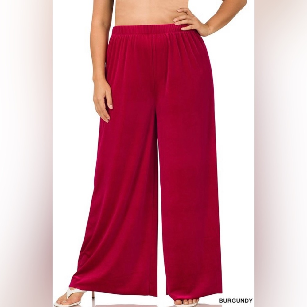 Plus Size Burgundy Palazzo Long Gaucho Pants Bottoms